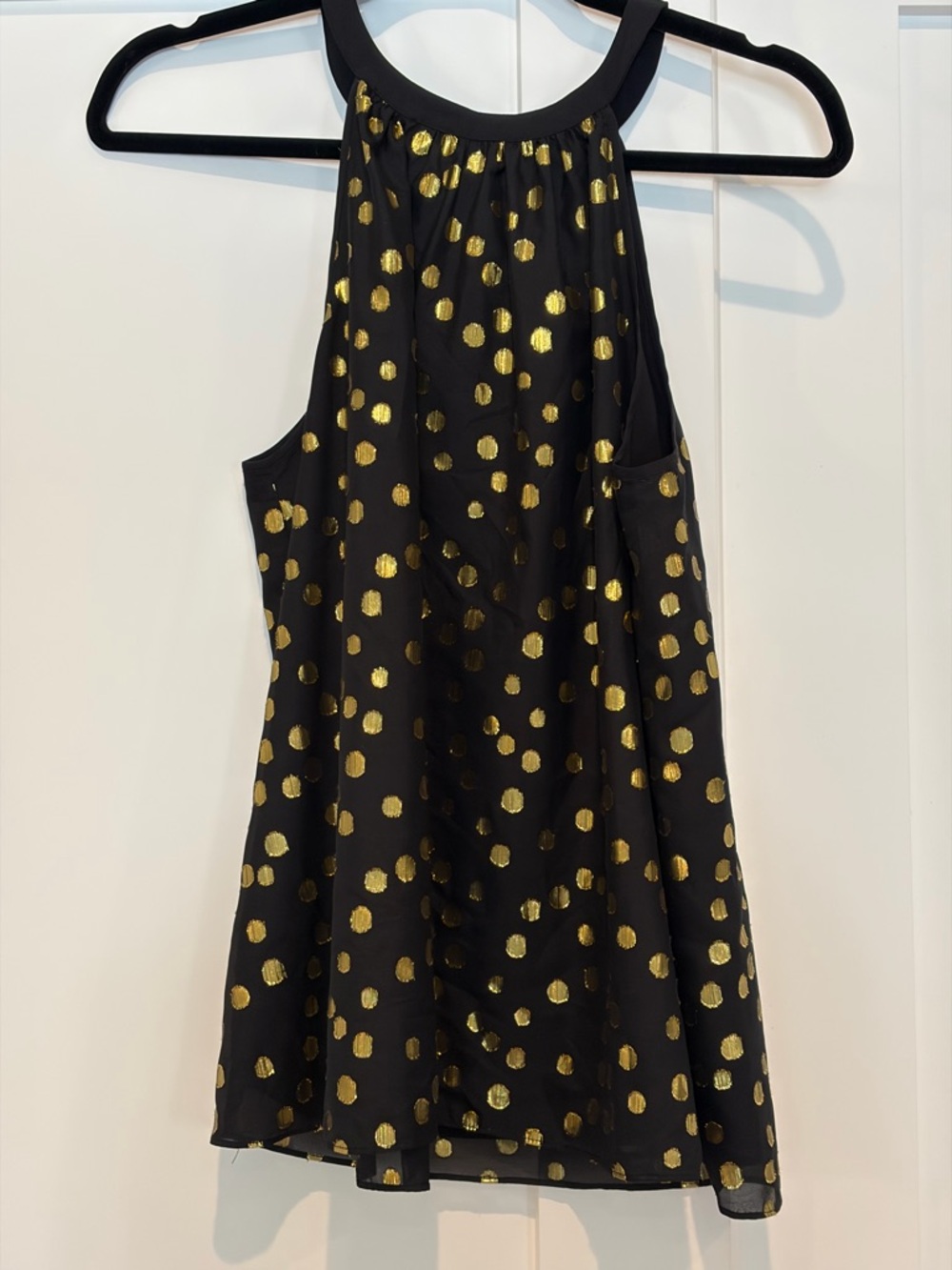 Halogen Black Halter Top with Metallic Gold Dot Detail